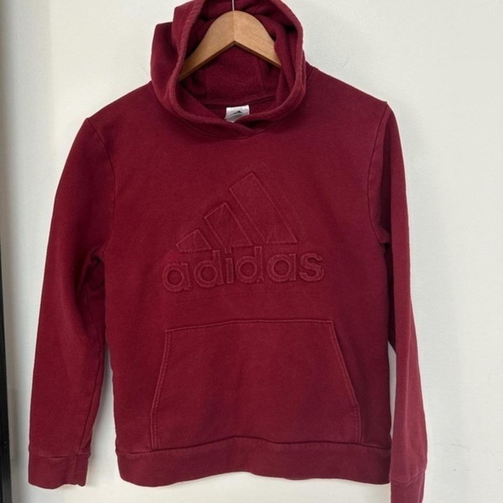 Adidas Burgundy Puffed Raised Logo Hoodie‎ Youth L Unisex Athleisure Streetwear